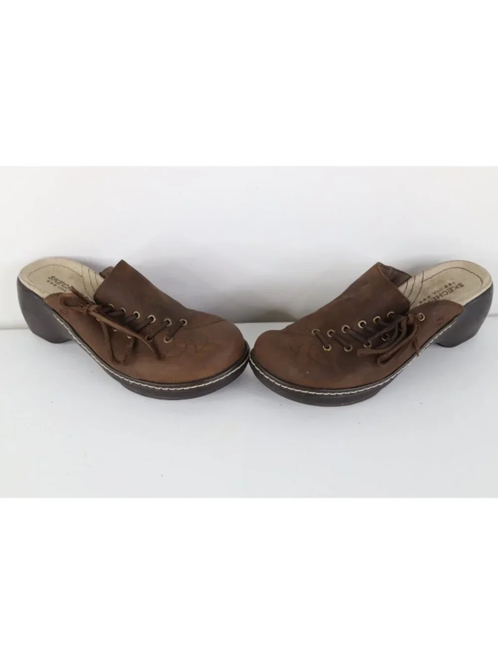 Vintage 90s Y2K Skechers Womens 7 Babydoll Leather Lace Chunky Slip On Shoes